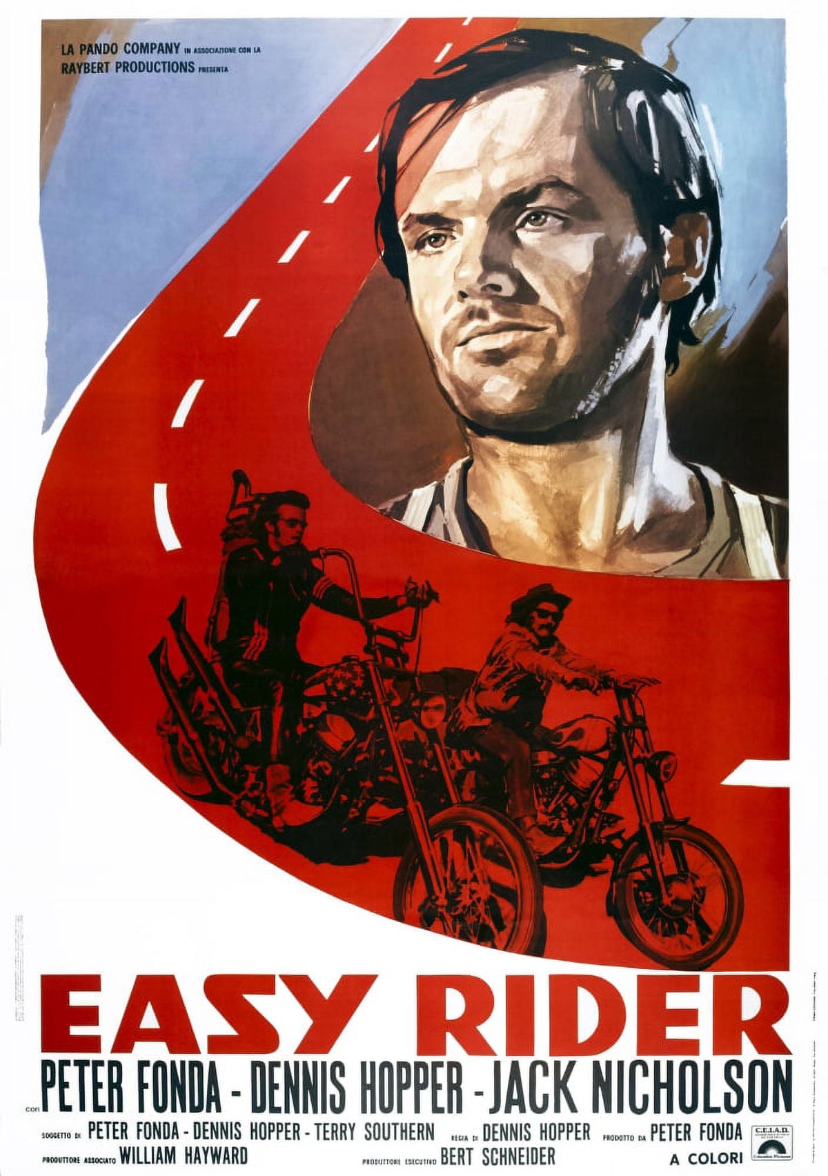 Easy Rider movie poster featuring Jack Nicholson, Peter Fonda, and Dennis Hopper, 1969