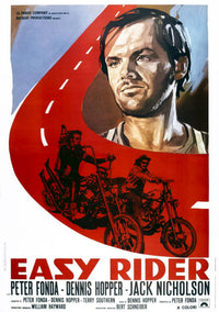 Easy Rider movie poster featuring Jack Nicholson, Peter Fonda, and Dennis Hopper, 1969