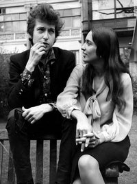 Bob Dylan and Joan Baez iconic photo print featuring legendary musicians.