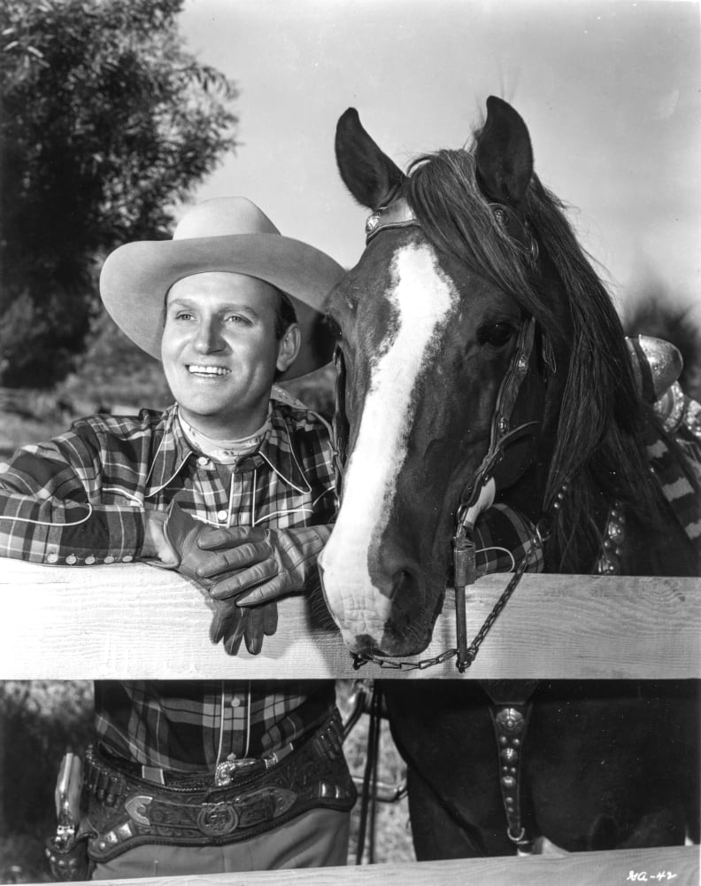 Gene Autry cowboy photo print with horse, classic Western art.