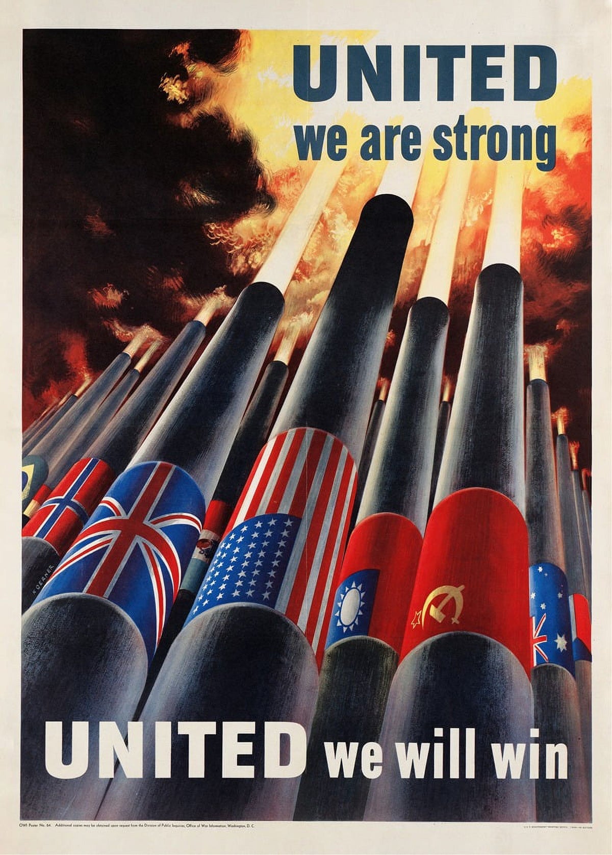 United We Are Strong poster print by Henry Koerner featuring motivational message.