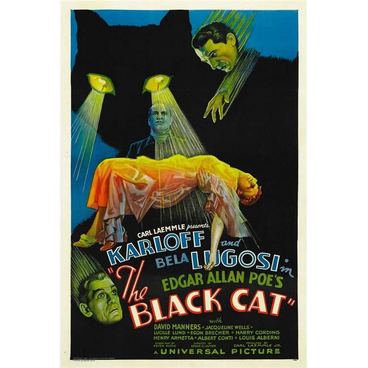 The Black Cat 1934 movie poster featuring Boris Karloff and Bela Lugosi