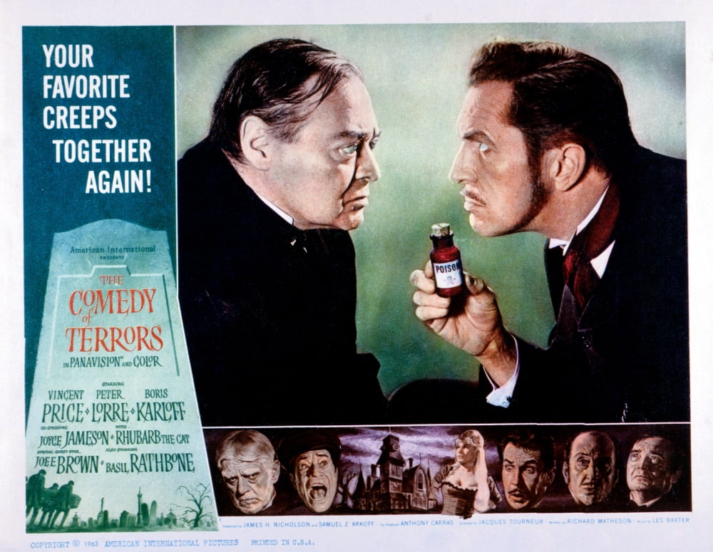 The Comedy of Terrors movie masterprint poster featuring Peter Lorre and Vincent Price.