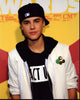 Justin Bieber photo print featuring a backwards black hat and white jacket.