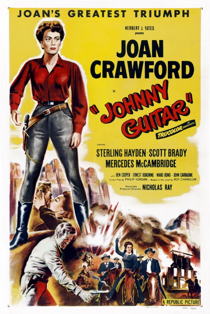 Johnny Guitar Movie Poster featuring Joan Crawford and Sterling Hayden, 1954 film.