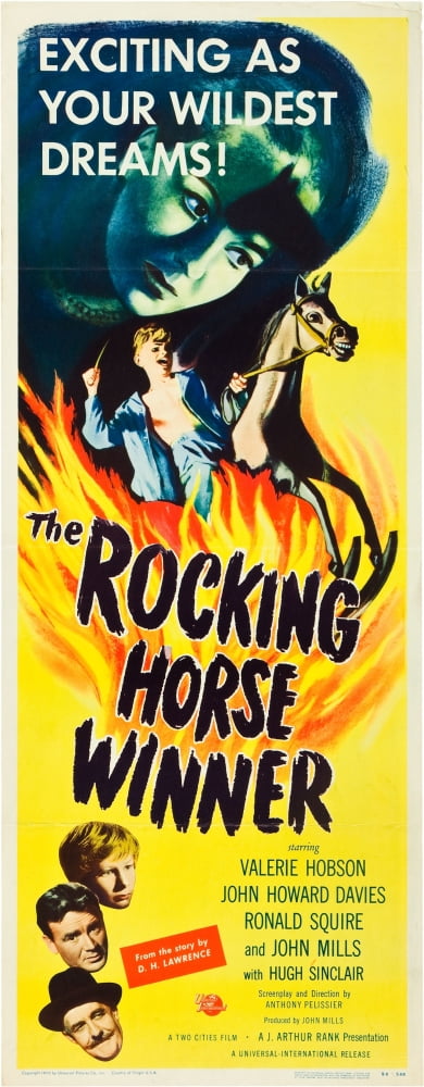 The Rocking Horse Winner movie poster print featuring Valerie Hobson, John Mills, and Ronald Squire.