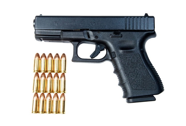 Glock Model 19 Handgun with 9mm Ammunition Poster Print
