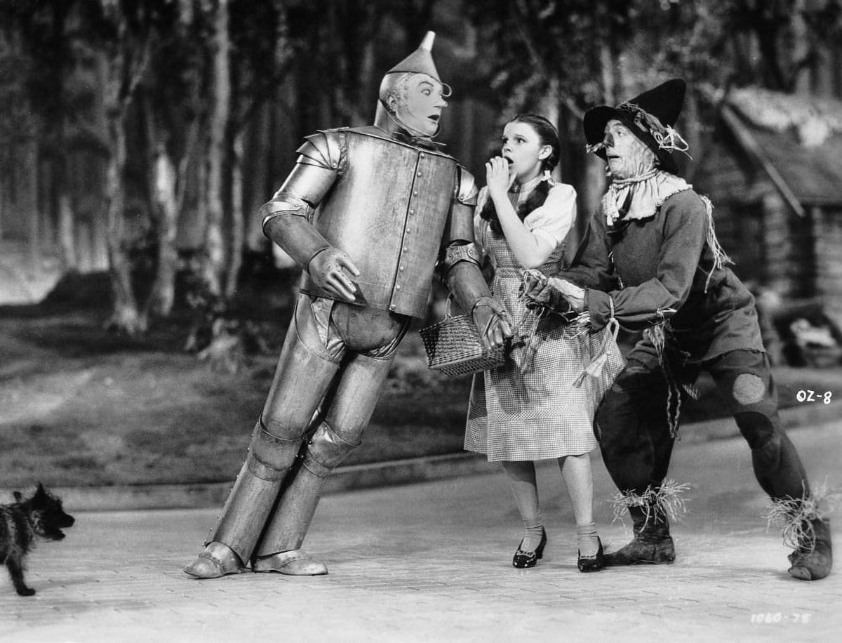 Black and white photo print of Tin Man leaning on Dorothy from The Wizard of Oz.