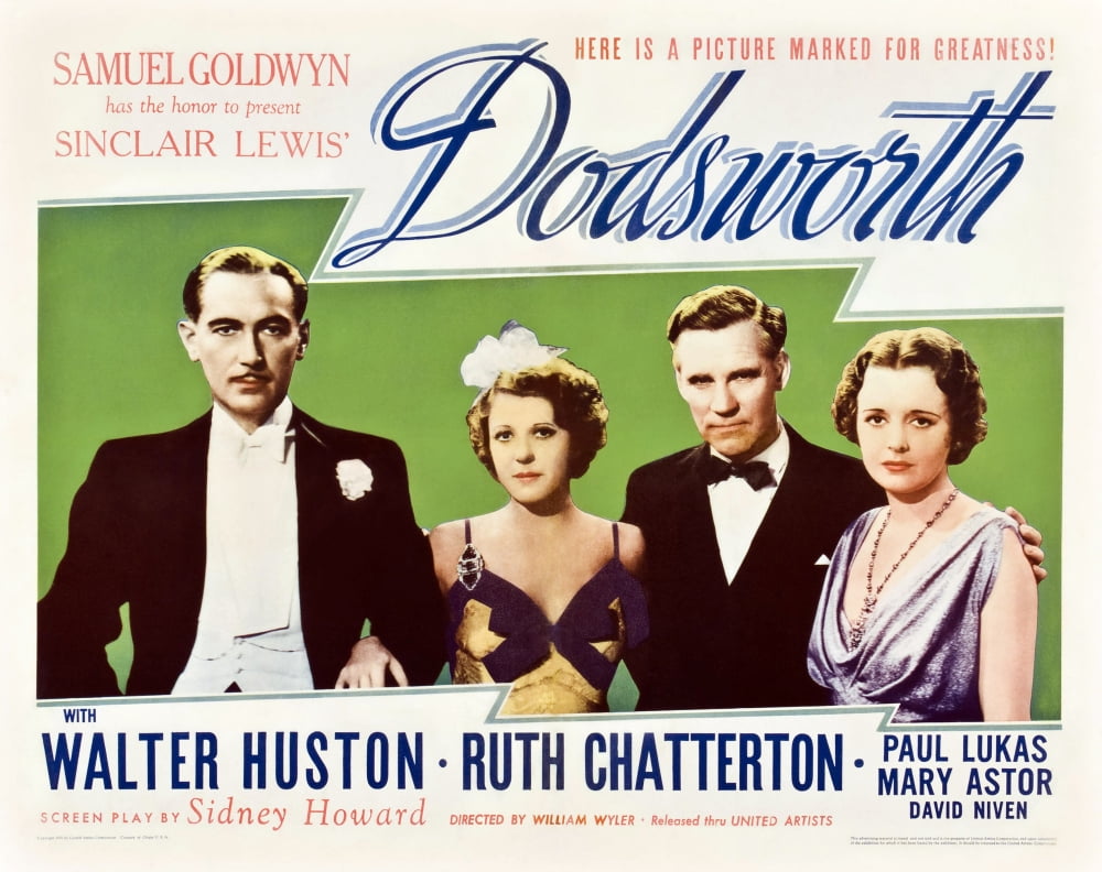 Dodsworth Movie Masterprint Poster featuring Paul Lukas, Ruth Chatterton, Walter Huston, and Mary Astor.