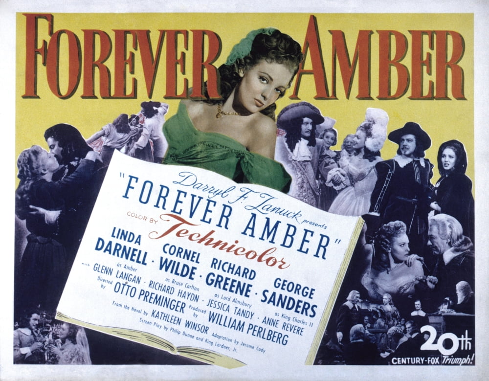 Forever Amber movie poster featuring Linda Darnell from the 1947 film.