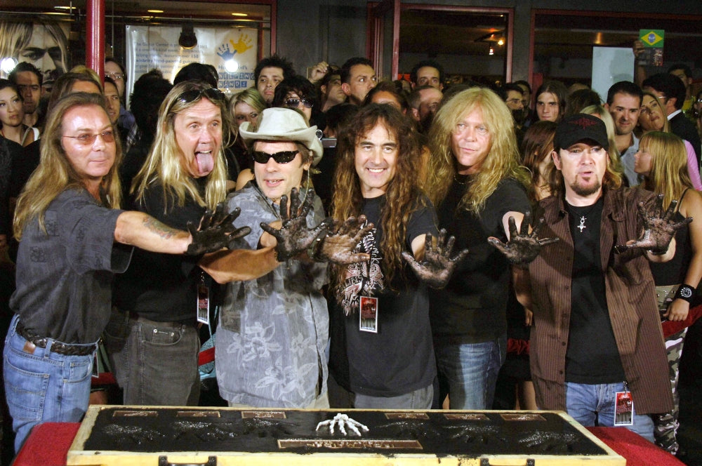 Iron Maiden band members poster print featuring Dave Murray, Nicko McBrain, Bruce Dickinson, Steve Harris, Janick Gers, Adrian Smith.