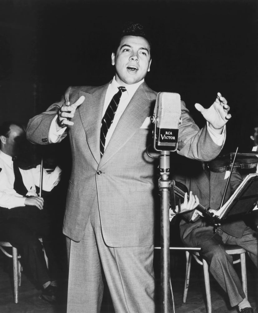 Mario Lanza at The RCA Victor Microphone Poster Print