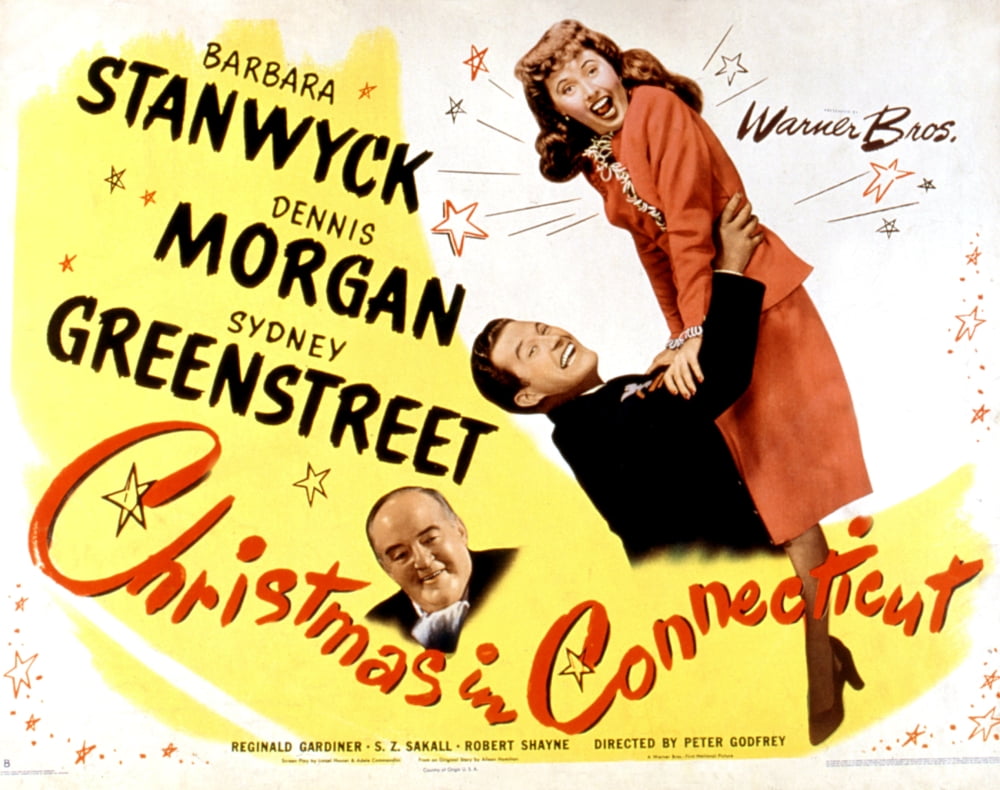 Christmas in Connecticut movie poster print featuring Sydney Greenstreet, Dennis Morgan, and Barbara Stanwyck.