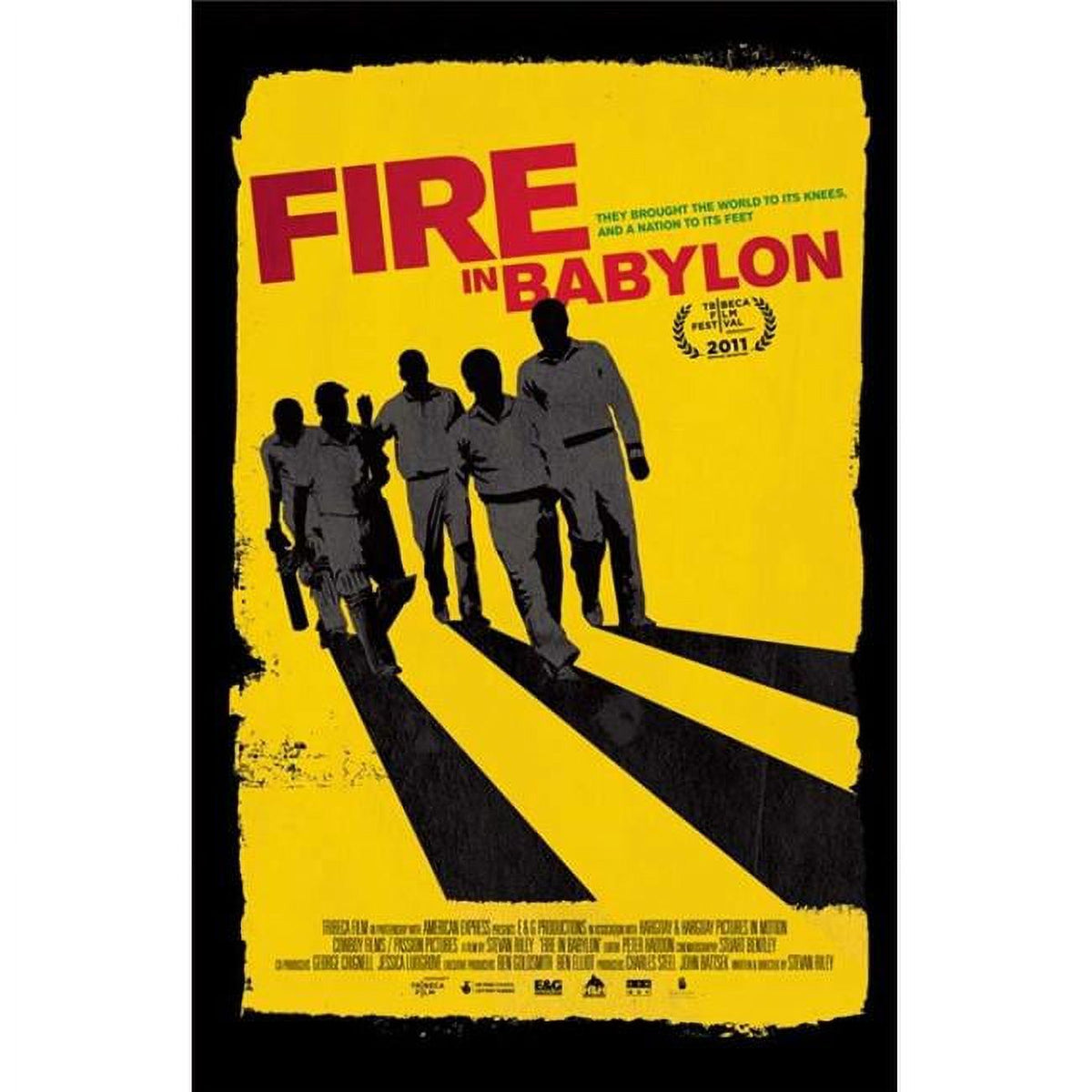 Fire in Babylon movie poster, 11x17 print showcasing cricket history.