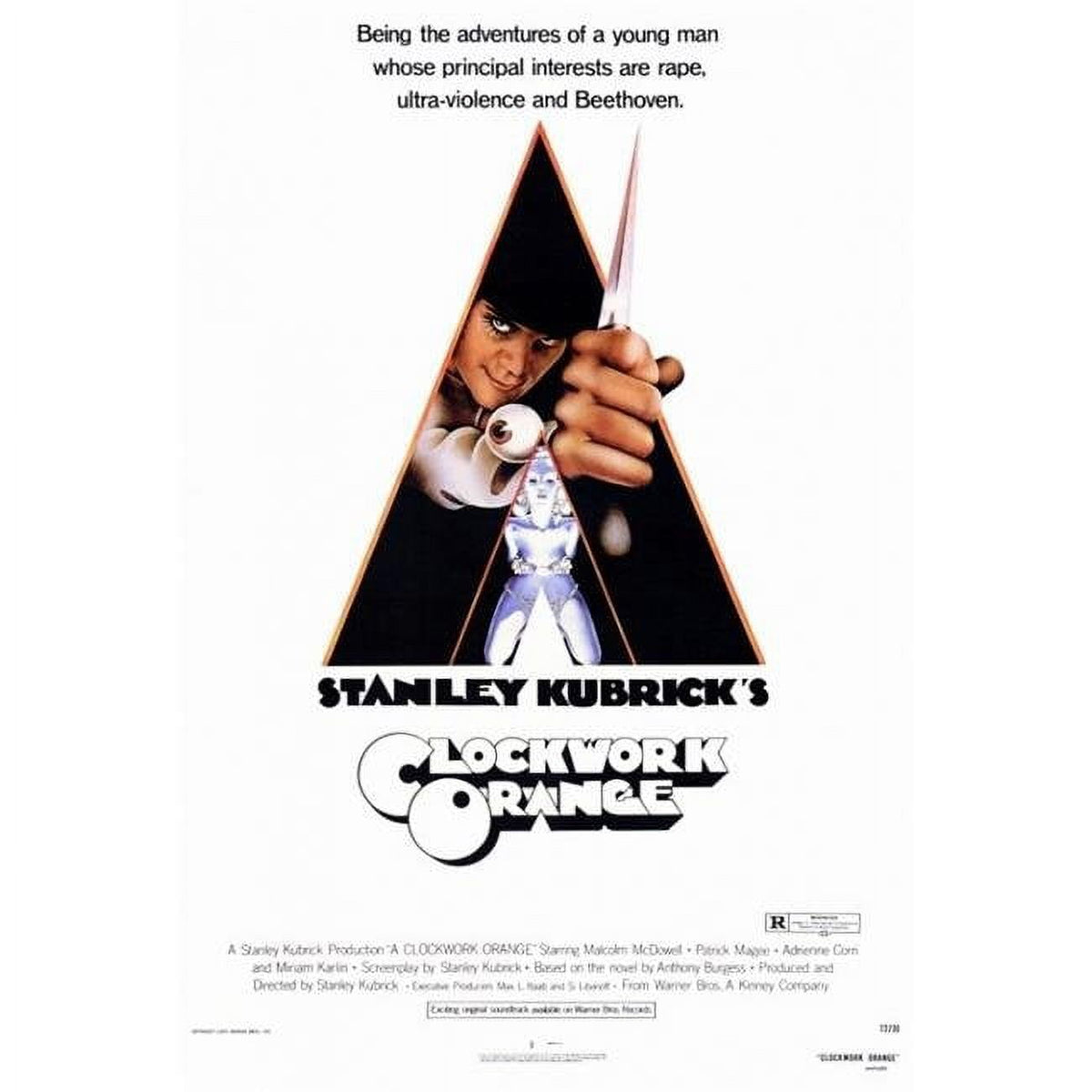 A Clockwork Orange movie poster print featuring striking visuals.