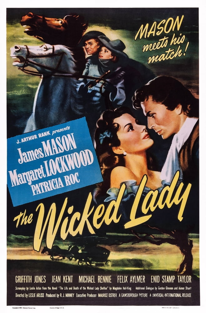 The Wicked Lady 1945 movie masterprint poster featuring Margaret Lockwood and James Mason.