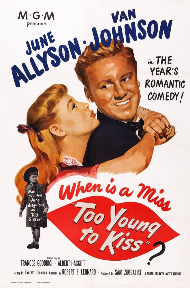 Too Young to Kiss movie poster art print featuring June Allyson and Van Johnson from the 1951 film.