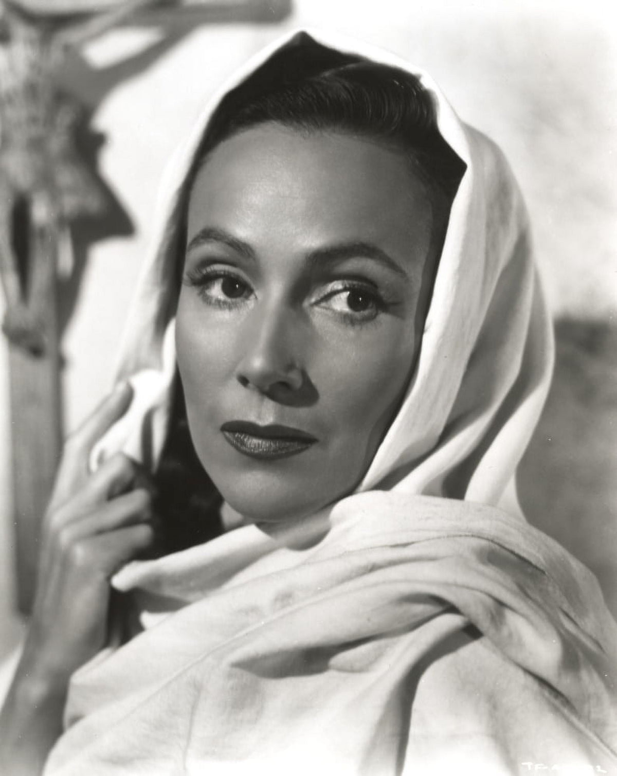 Dolores Del Rio classic portrait photo print with white cloth on head.