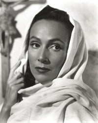 Dolores Del Rio classic portrait photo print with white cloth on head.