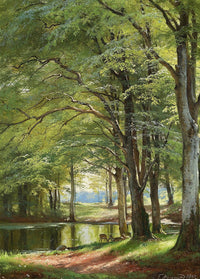 Through the Forest poster print by Carl Frederik Aagaard showcasing a serene woodland scene.