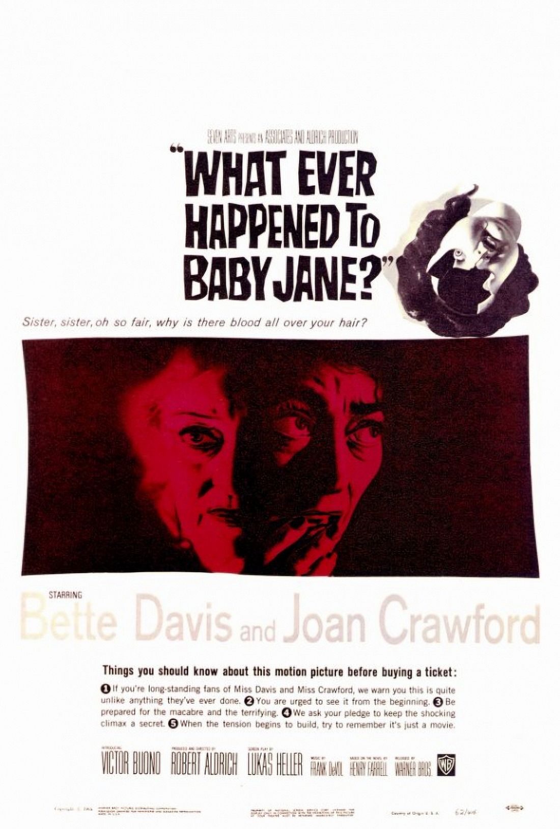 What Ever Happened to Baby Jane? movie poster print, 27 x 40 inches.