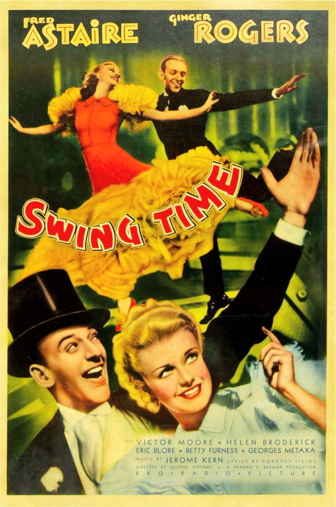 Swing Time movie poster print featuring Fred Astaire and Ginger Rogers, 1936.