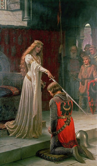 'The Accolade' Poster Print by Edmund Blair Leighton depicting a knight's accolade ceremony.