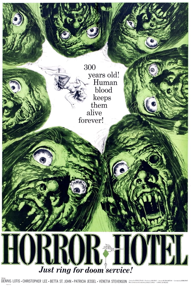 Horror Hotel illustrated print by Jack Davis, 1960 movie poster.