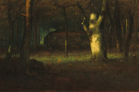 Sunset in the Woods Art Print by George Inness showing serene sunset over trees.