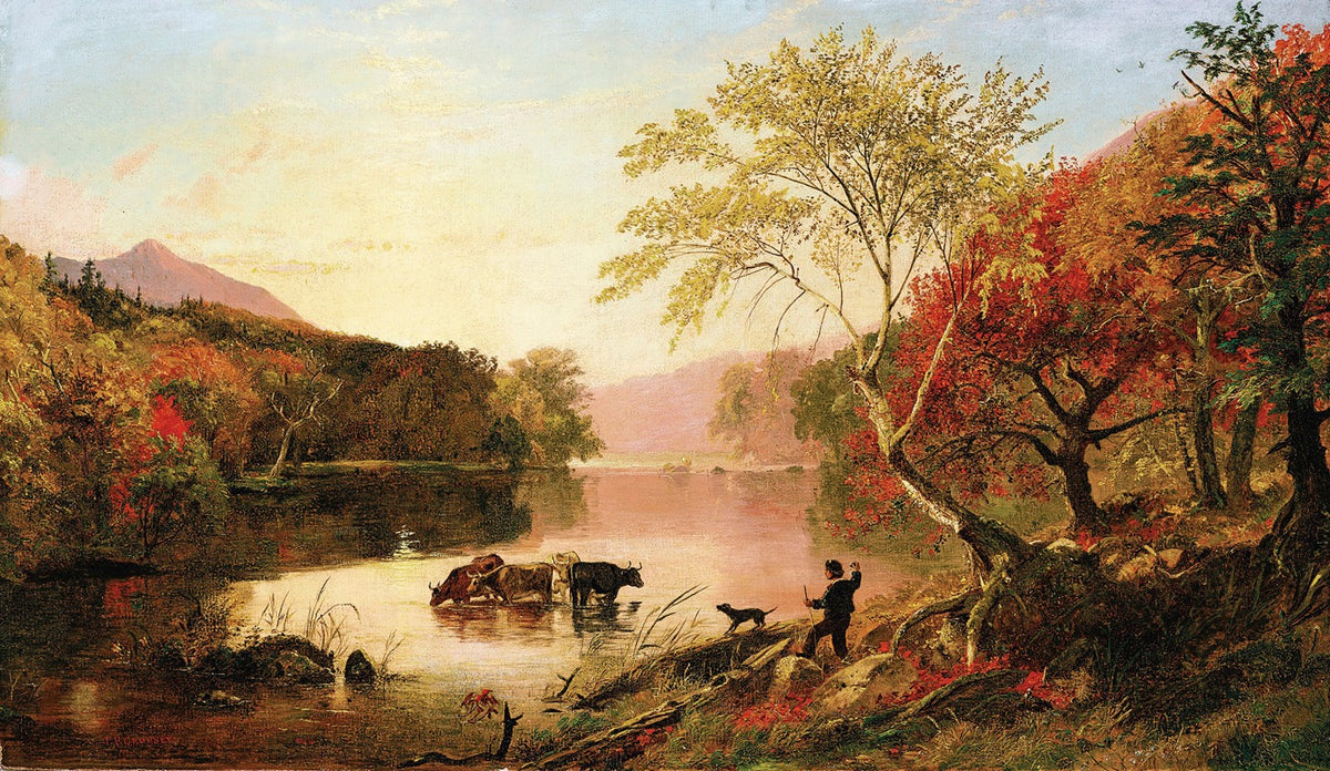 Autumn on the Hudson River fine art print by Jasper Francis Cropsey, showcasing vibrant autumn colors.