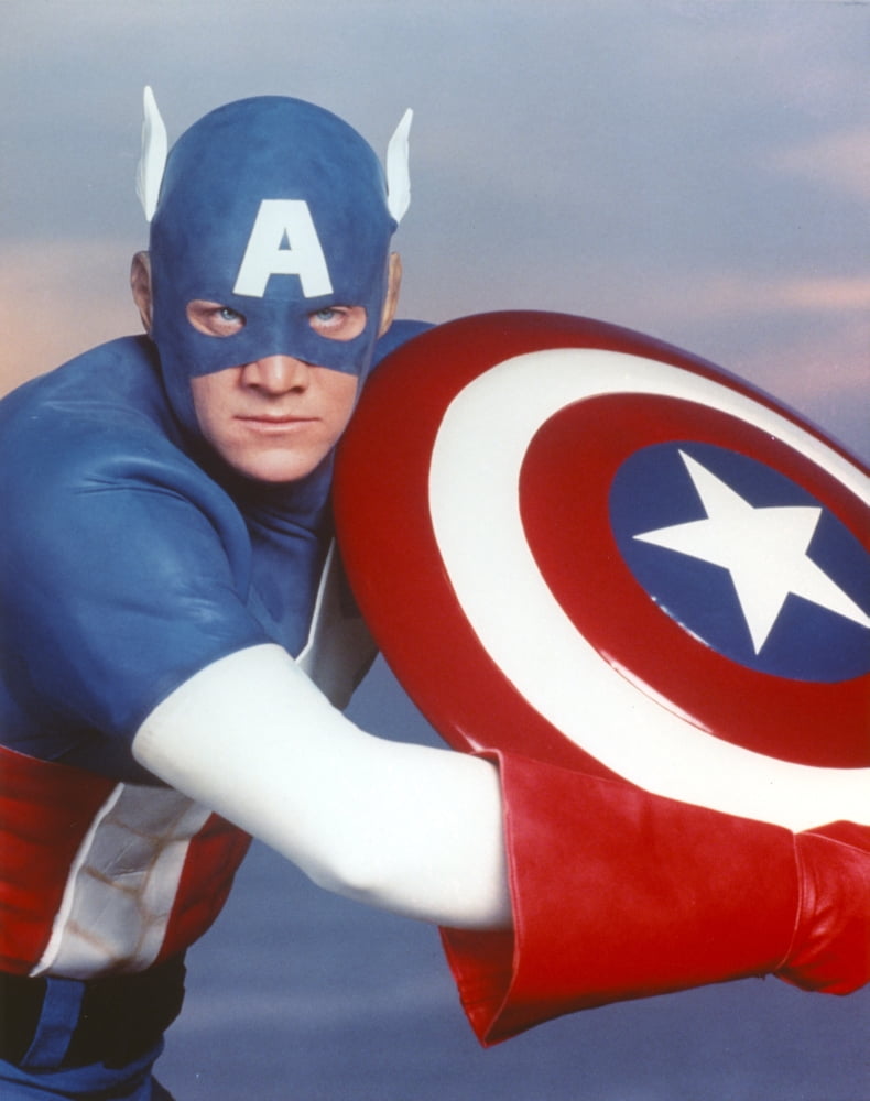 Close-up portrait photo print of Captain America.