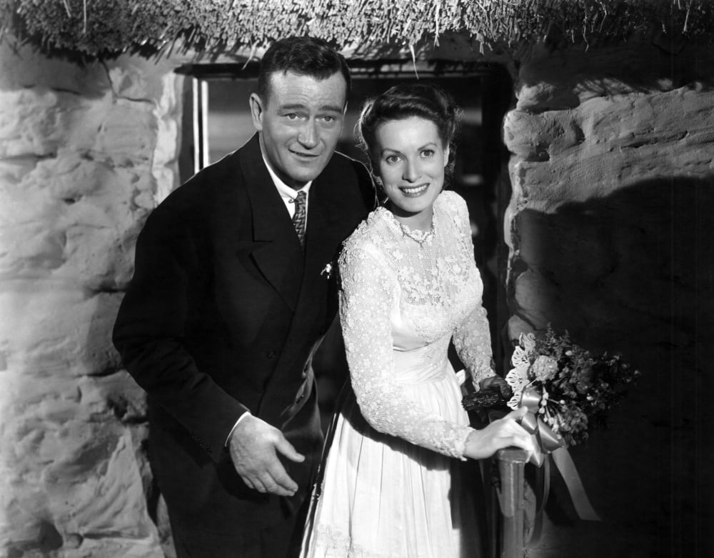 The Quiet Man photo print featuring John Wayne and Maureen O'Hara, classic movie art.