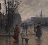 Rainy Evening on Hennepin Avenue fine art print by Robert Koehler, showcasing urban charm in a rainy setting.