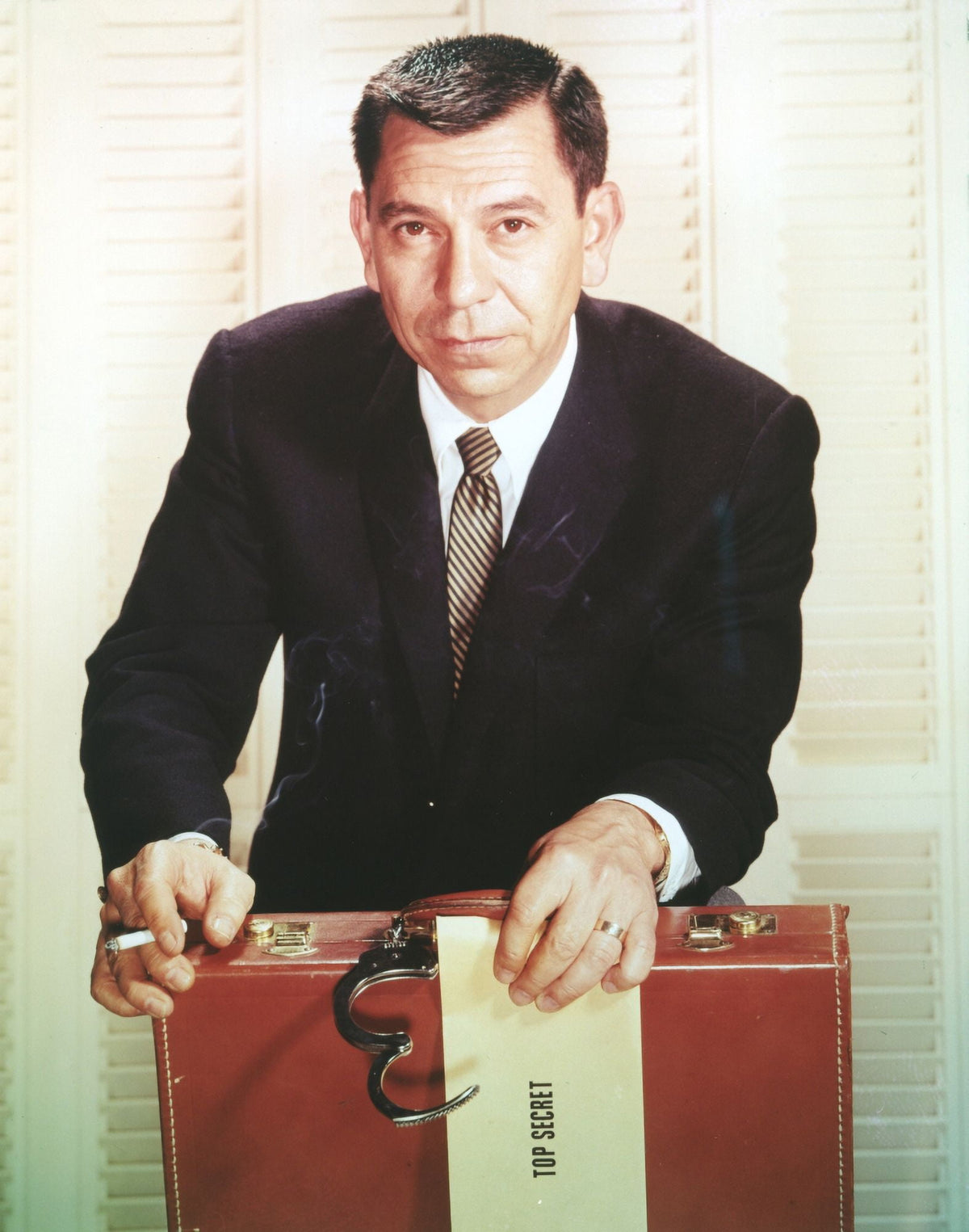 Jack Webb Smoking in Black Coat Photo Print