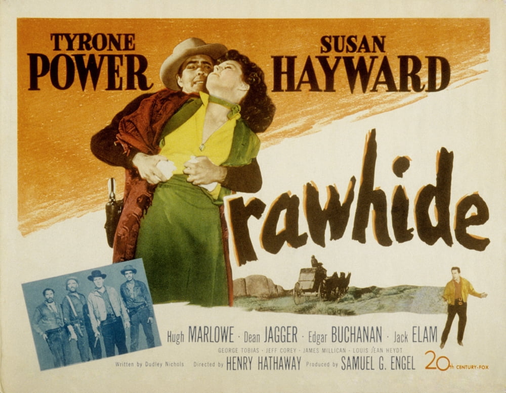 Rawhide movie poster featuring Tyrone Power and Susan Hayward, 1951.
