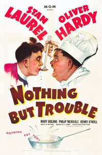 Nothing But Trouble movie poster print featuring Laurel and Hardy, 1944.