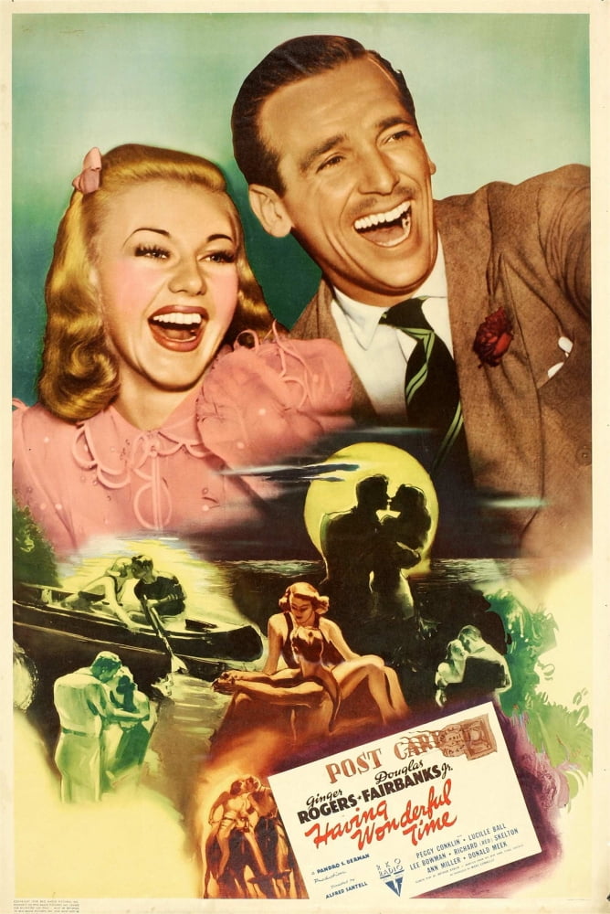 Having a Wonderful Time movie poster print featuring Ginger Rogers and Douglas Fairbanks Jr. from 1938.