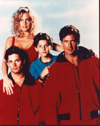 Baywatch cast photo print featuring Erika Eleniak, Billy Warlock, Jeremy Jackson, and David Hasselhoff