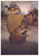 Wynken Blynken and Nod poster print by Maxfield Parrish, whimsical art.
