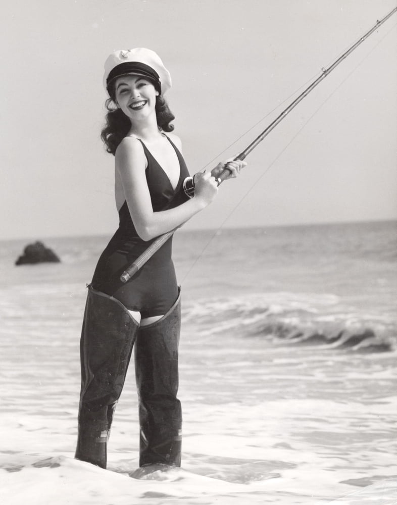Ava Gardner Fishing Photo Print showcasing vintage Hollywood charm.