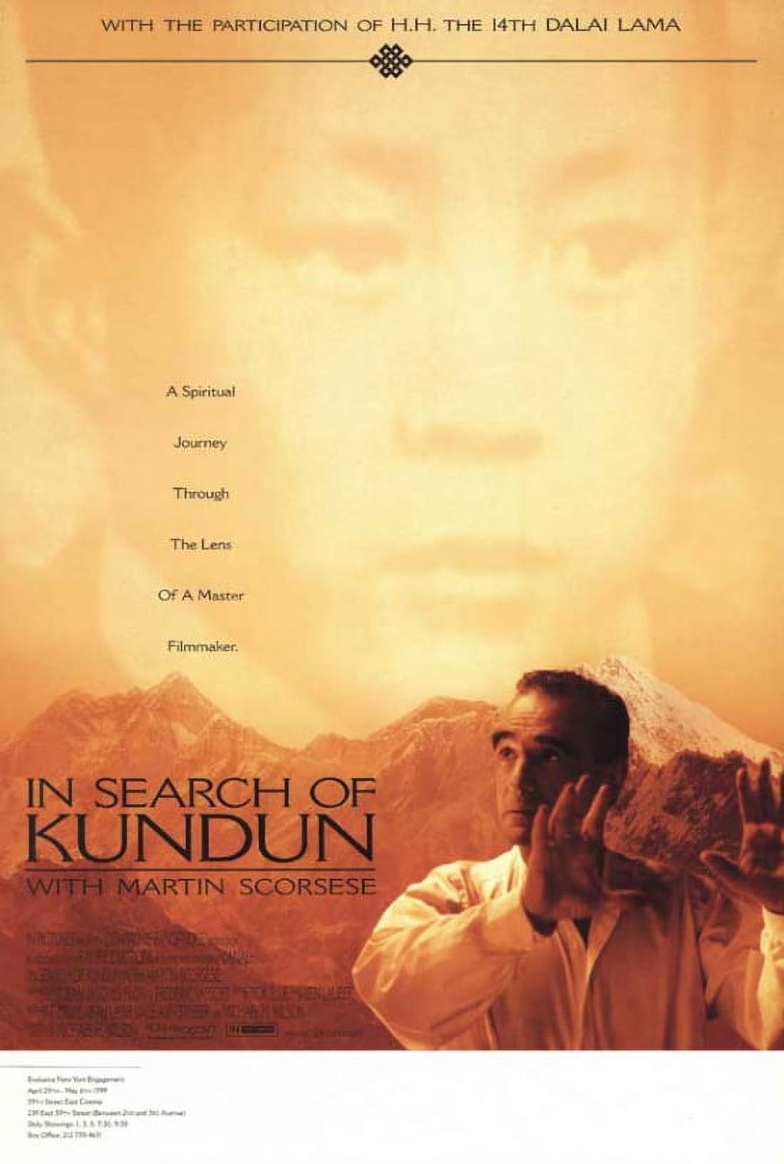 In Search Of Kundun movie poster featuring Martin Scorsese, 11x17 size.