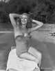 Rita Hayworth vintage photo print in swimming suit attire.