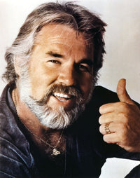 Close-up portrait photo print of Kenny Rogers smiling.