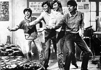 Monkees black and white photo print featuring the classic band.