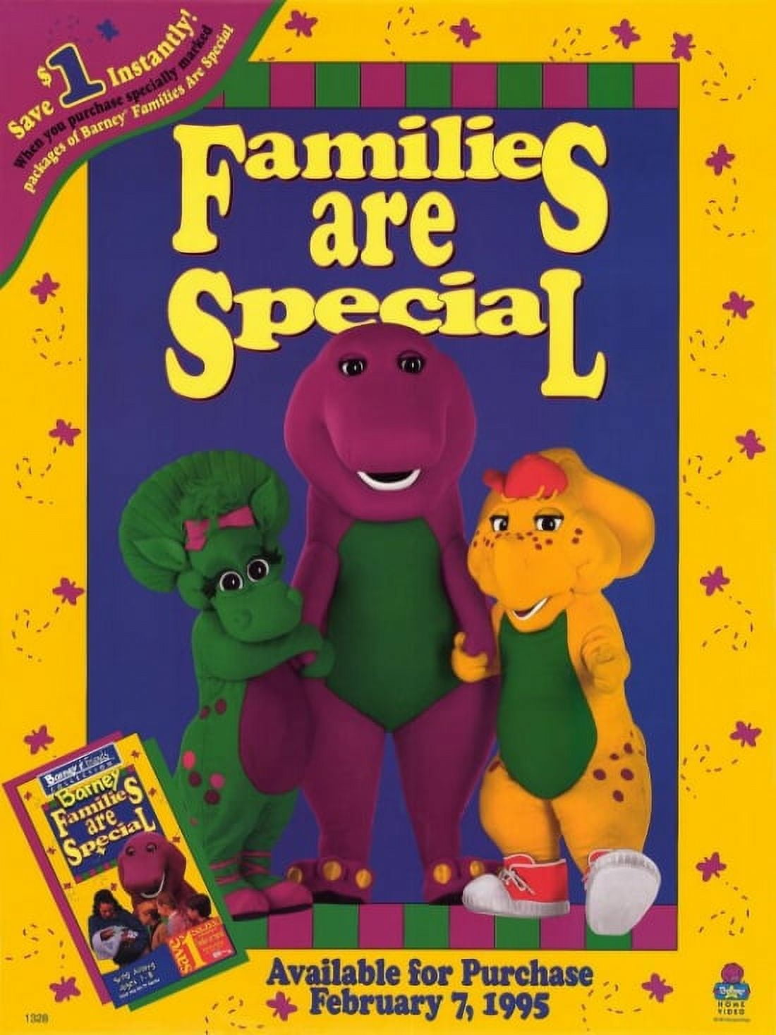 Barney Families Are Special Movie Poster 11x17 featuring Barney the dinosaur.