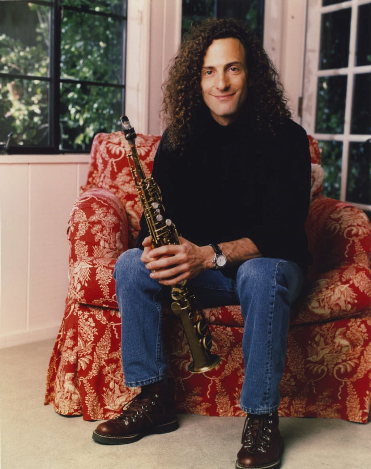 Kenny G smiling photo print holding a music instrument