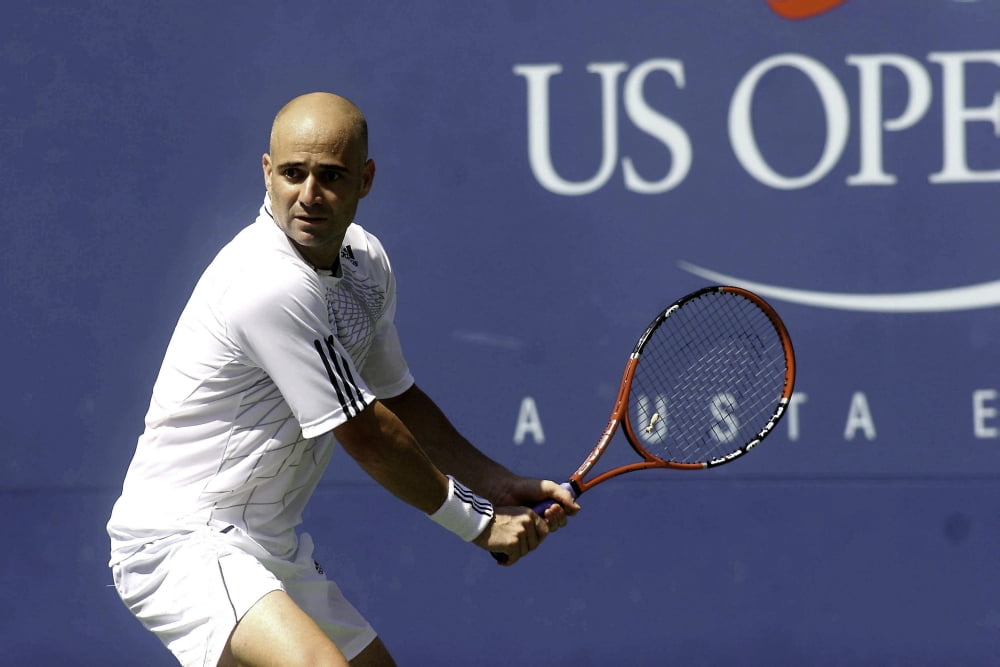 Andre Agassi action shot at the US Open photo print.