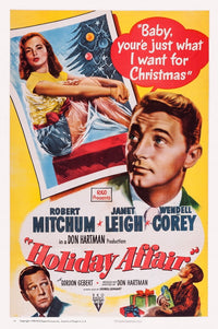 Holiday Affair 1949 movie masterprint poster featuring Janet Leigh and Robert Mitchum.