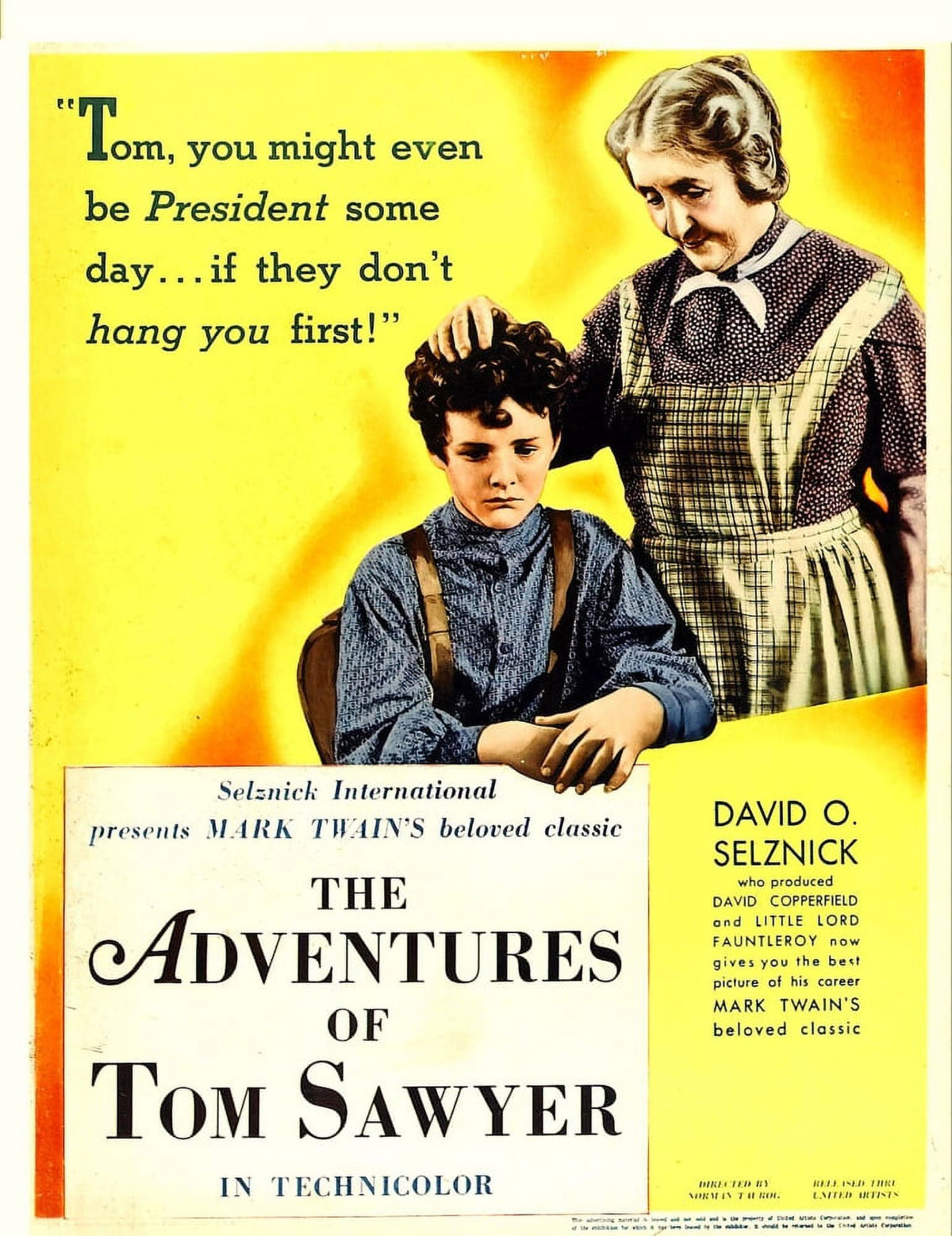 The Adventures of Tom Sawyer 1938 movie poster print featuring Tommy Kelly and May Robson.