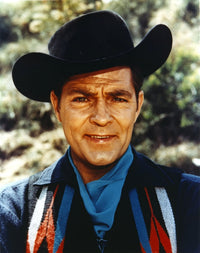 Close-up portrait photo print of Dale Robertson wearing a black hat and denim jacket.
